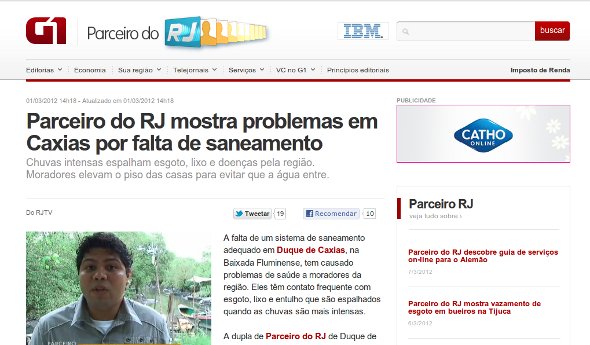 Deu na Globo: Parceiro do RJ mostra problemas em Caxias por falta de saneamento