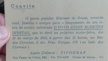 cordel O Povo Exige Eleições Diretas, do jornalista e poeta Eldemar de Souza